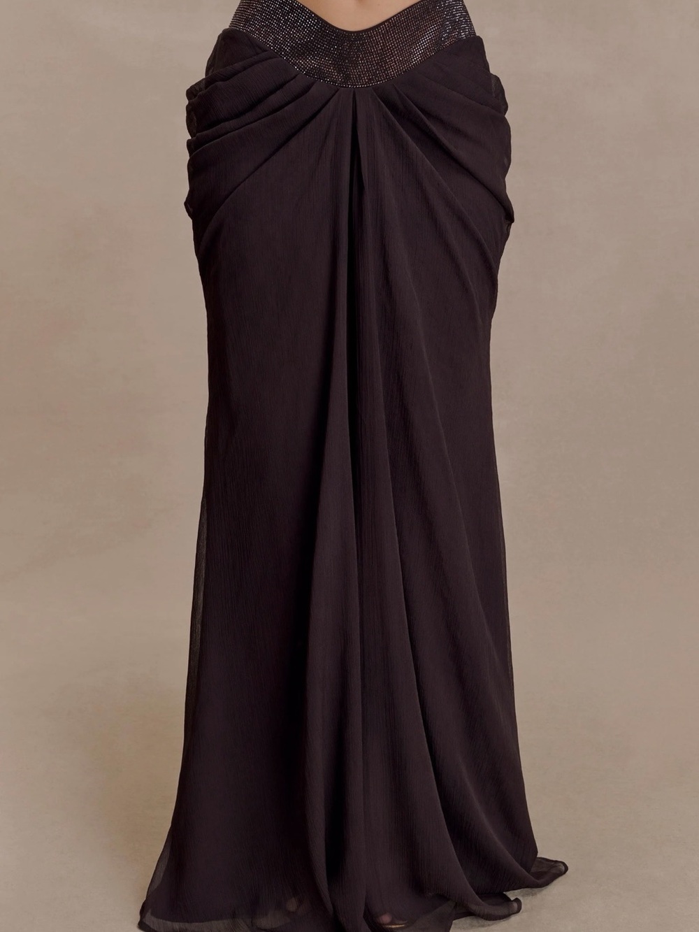 MESHKI - Siren Satin And Diamante Maxi Skirt - Dark Chocolate (skirt only) XL - Picture 5 of 9